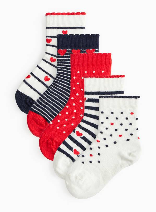 Nautical Stripe & Heart Ankle Socks 5 Pack 9-12